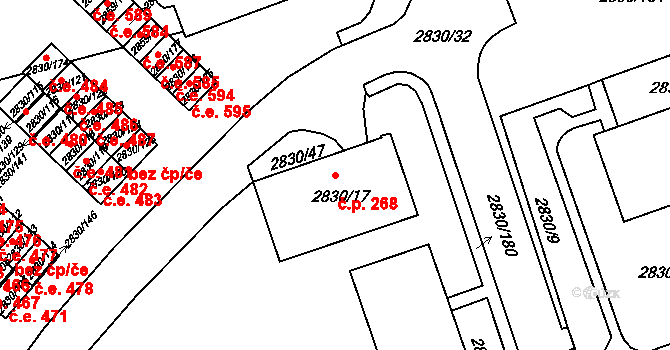 Rumburk 1 268, Rumburk na parcele st. 2830/17 v KÚ Rumburk, Katastrální mapa