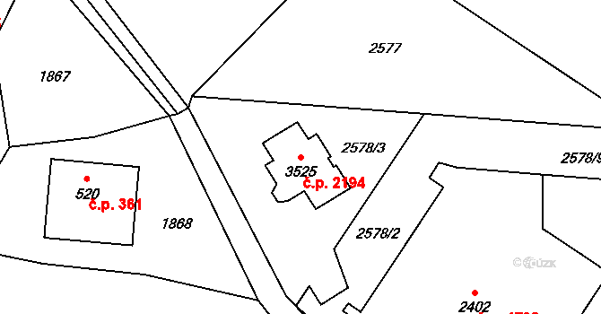 Hořice 2194 na parcele st. 3525 v KÚ Hořice v Podkrkonoší, Katastrální mapa