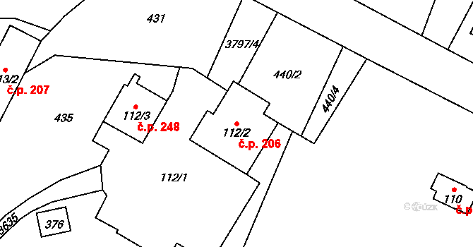 Krasov 206 na parcele st. 112/2 v KÚ Krasov, Katastrální mapa