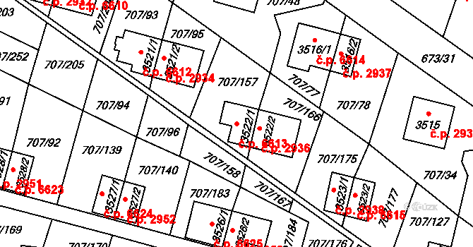 Zlín 6613 na parcele st. 3522/1 v KÚ Zlín, Katastrální mapa