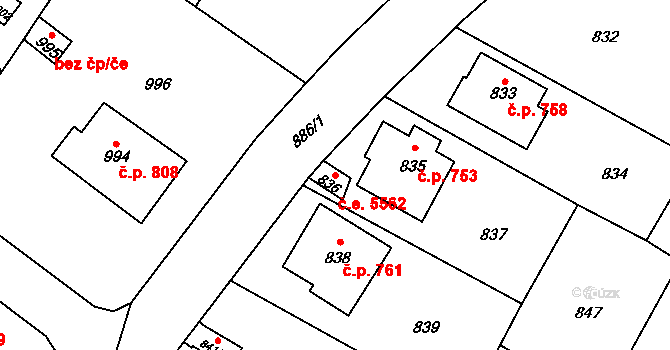 Kadaň 5562 na parcele st. 836 v KÚ Kadaň, Katastrální mapa