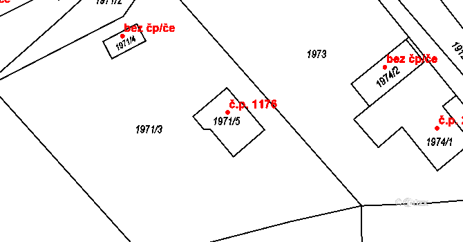 Lyžbice 1176, Třinec na parcele st. 1971/5 v KÚ Lyžbice, Katastrální mapa