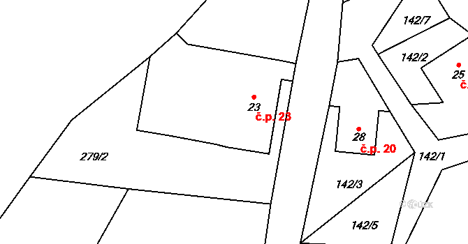 Drouhavec 23, Velhartice na parcele st. 23 v KÚ Drouhavec, Katastrální mapa