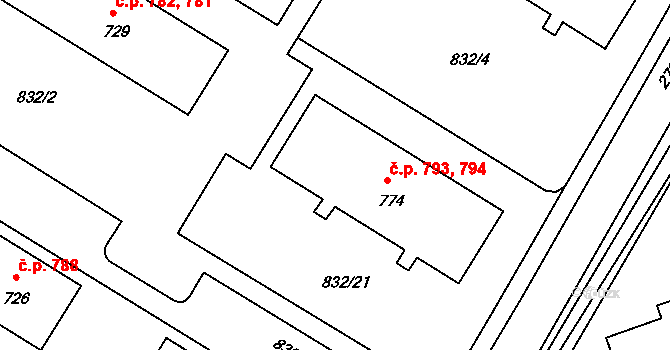 Horažďovice 793,794 na parcele st. 774 v KÚ Horažďovice, Katastrální mapa