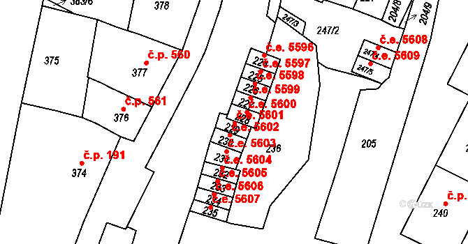 Kadaň 5601 na parcele st. 229 v KÚ Kadaň, Katastrální mapa