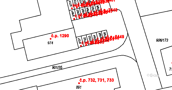 Malenovice 2453, Zlín na parcele st. 975/2 v KÚ Malenovice u Zlína, Katastrální mapa