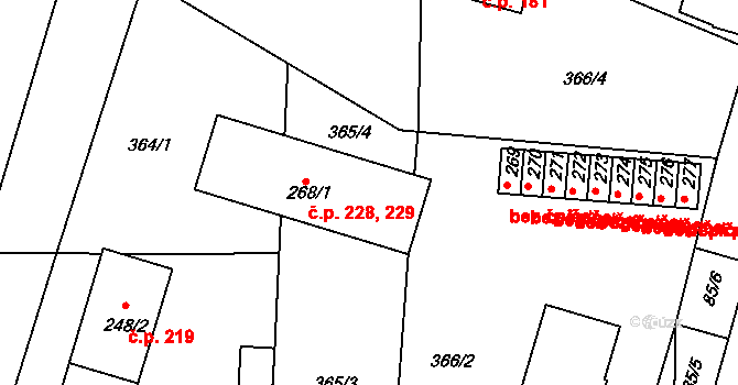 Sedlec 228,229, Sedlec-Prčice na parcele st. 268/1 v KÚ Sedlec u Votic, Katastrální mapa