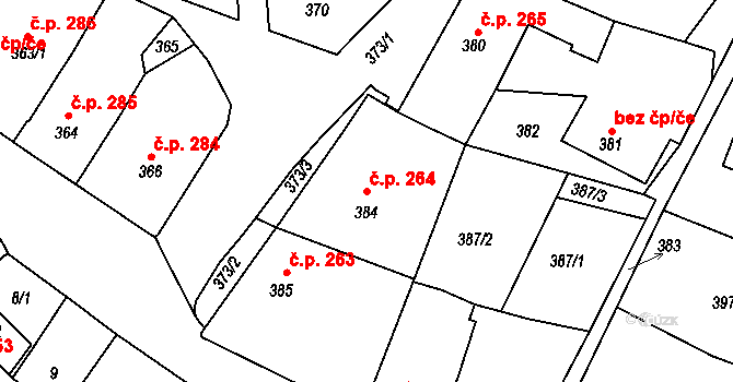 Bystřice nad Pernštejnem 264 na parcele st. 384 v KÚ Bystřice nad Pernštejnem, Katastrální mapa