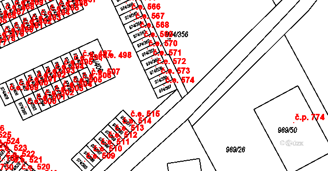 Štětí 574 na parcele st. 974/357 v KÚ Štětí I, Katastrální mapa