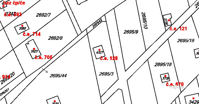 Česká Třebová 128 na parcele st. 4327 v KÚ Česká Třebová, Katastrální mapa