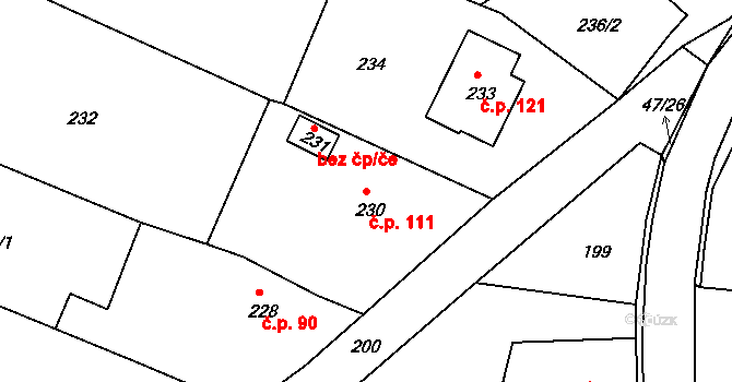 Březová 111 na parcele st. 230 v KÚ Březová u Zlína, Katastrální mapa