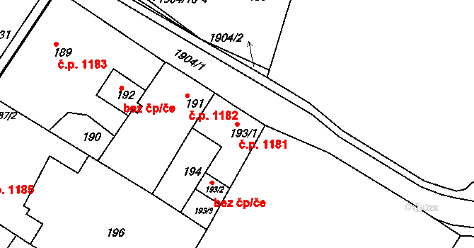 Brumov 1181, Brumov-Bylnice na parcele st. 193/1 v KÚ Brumov, Katastrální mapa