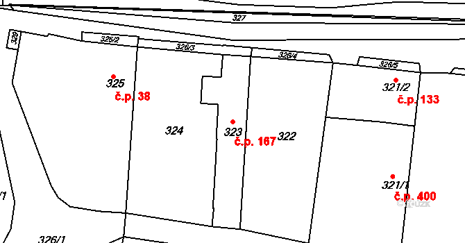 Zádveřice 167, Zádveřice-Raková na parcele st. 323 v KÚ Zádveřice, Katastrální mapa