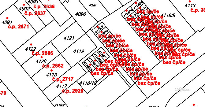 Brno 39485331 na parcele st. 4116/7 v KÚ Židenice, Katastrální mapa