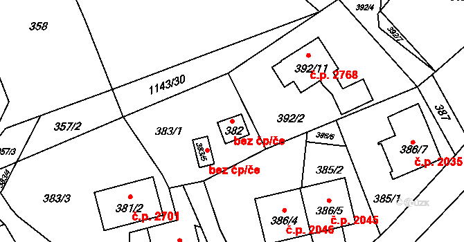 Rožnov pod Radhoštěm 39569331 na parcele st. 382 v KÚ Tylovice, Katastrální mapa