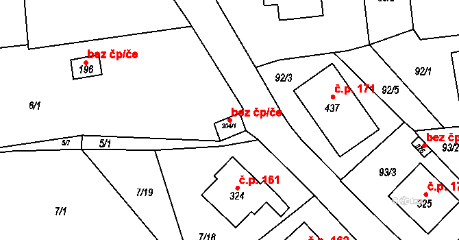 Staré Hobzí 41003331 na parcele st. 304/1 v KÚ Staré Hobzí, Katastrální mapa