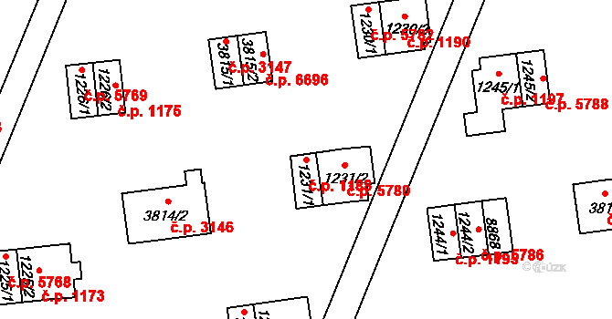 Zlín 1188 na parcele st. 1231/1 v KÚ Zlín, Katastrální mapa