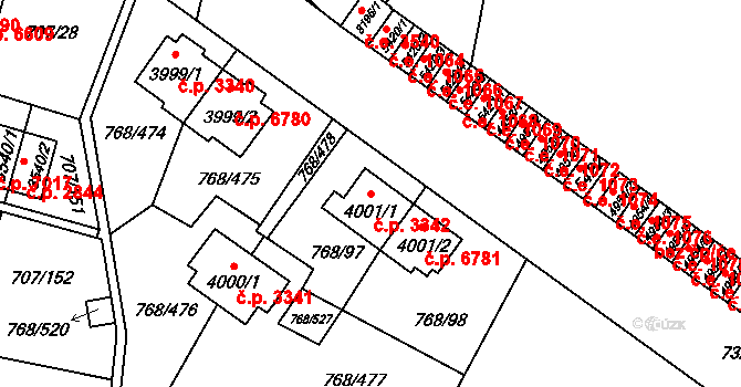 Zlín 3342 na parcele st. 4001/1 v KÚ Zlín, Katastrální mapa
