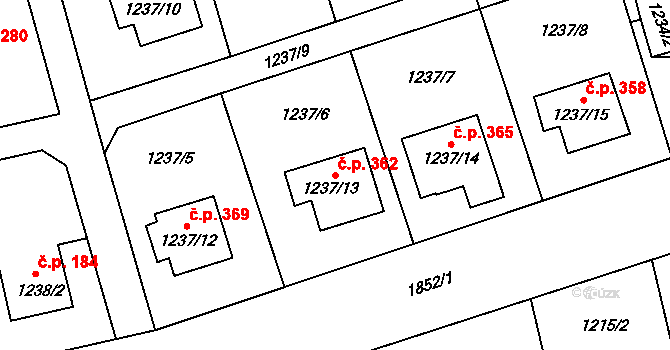 Markvartovice 362 na parcele st. 1237/13 v KÚ Markvartovice, Katastrální mapa