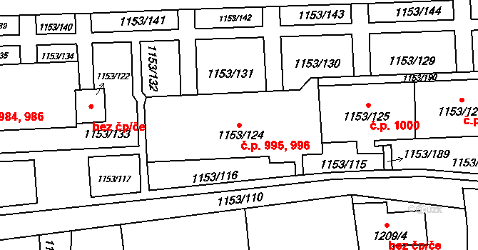Kylešovice 995,996, Opava na parcele st. 1153/124 v KÚ Kylešovice, Katastrální mapa