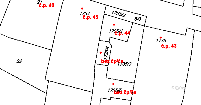 Střelice 46034331 na parcele st. 1735/4 v KÚ Střelice u Brna, Katastrální mapa