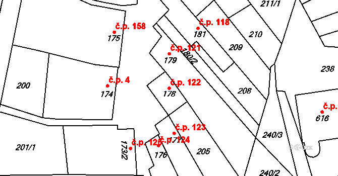 Nedakonice 122 na parcele st. 178 v KÚ Nedakonice, Katastrální mapa