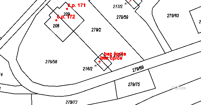 Měcholupy 47050331 na parcele st. 216/1 v KÚ Měcholupy u Žatce, Katastrální mapa
