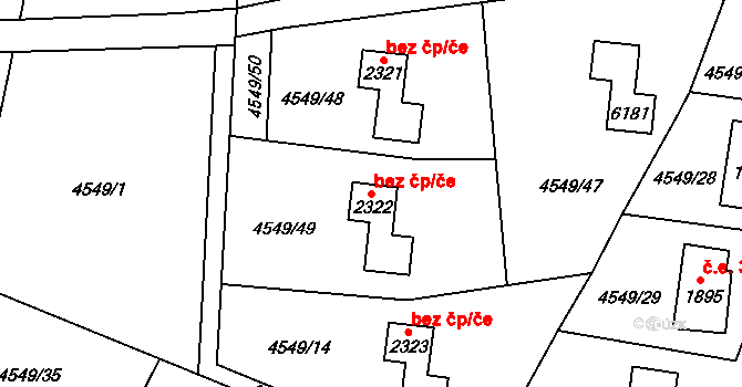 Horní Bečva 623 na parcele st. 2322 v KÚ Horní Bečva, Katastrální mapa