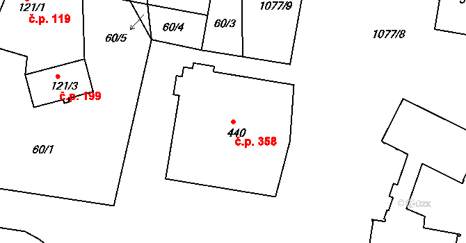 Lhenice 358 na parcele st. 440 v KÚ Lhenice, Katastrální mapa