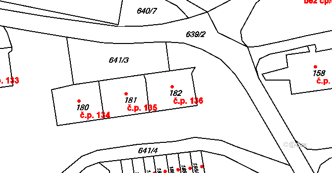 Loučná 136, Lom na parcele st. 182 v KÚ Loučná u Lomu, Katastrální mapa