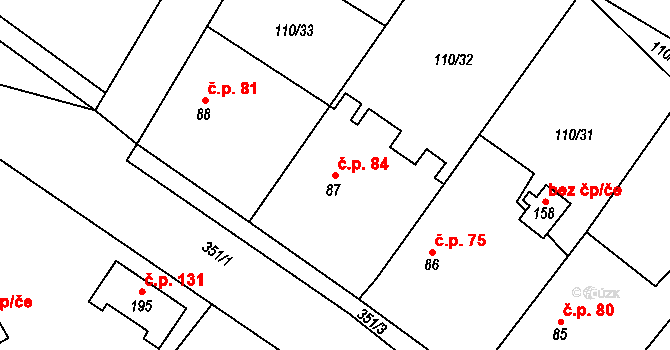 Vejvanovice 84 na parcele st. 87 v KÚ Vejvanovice, Katastrální mapa