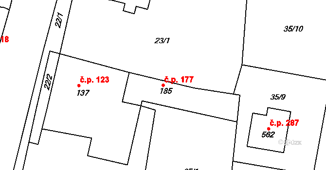 Čimelice 177 na parcele st. 185 v KÚ Čimelice, Katastrální mapa