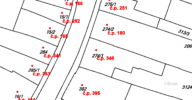Milevsko 346 na parcele st. 274/1 v KÚ Milevsko, Katastrální mapa