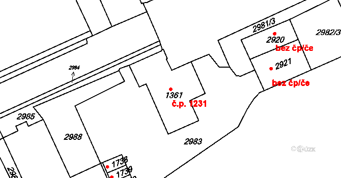 Choceň 1231 na parcele st. 1361 v KÚ Choceň, Katastrální mapa
