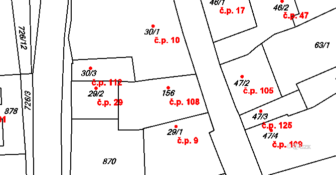 Dolní Beřkovice 108 na parcele st. 156 v KÚ Dolní Beřkovice, Katastrální mapa