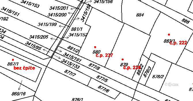 Veselí nad Lužnicí II 237, Veselí nad Lužnicí na parcele st. 880 v KÚ Veselí nad Lužnicí, Katastrální mapa