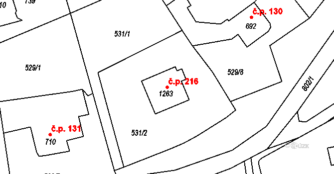 Nové Město 216, Broumov na parcele st. 1263 v KÚ Broumov, Katastrální mapa