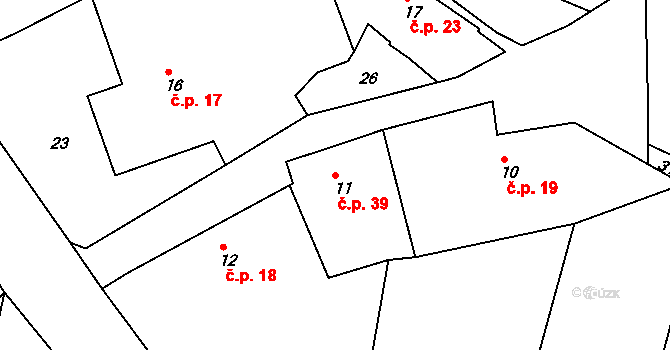 Miskolezy 39, Chvalkovice na parcele st. 11 v KÚ Miskolezy, Katastrální mapa
