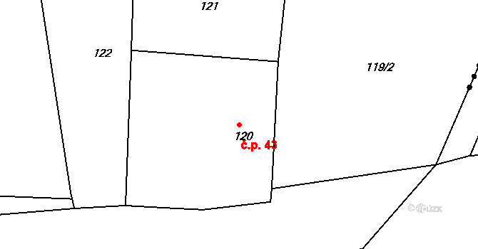 Kleny 43, Provodov-Šonov na parcele st. 120 v KÚ Kleny, Katastrální mapa
