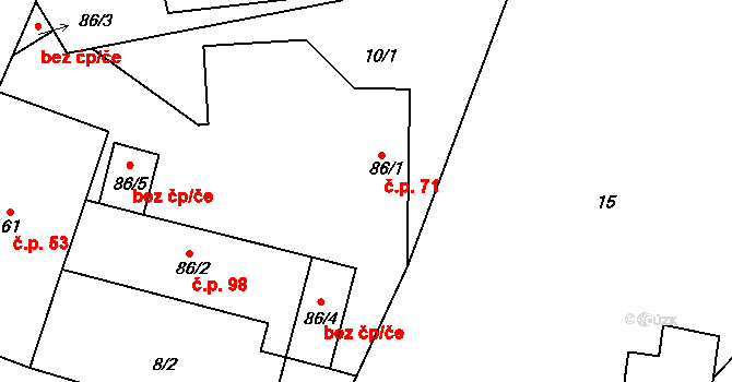 Slavoňov 71 na parcele st. 86/1 v KÚ Slavoňov, Katastrální mapa