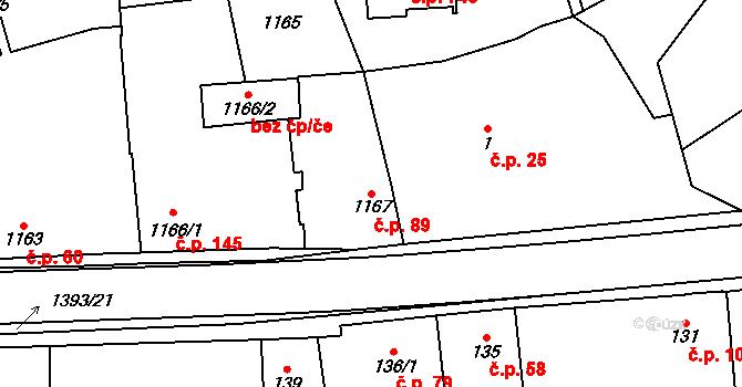 Tlučná 89 na parcele st. 1167 v KÚ Tlučná, Katastrální mapa