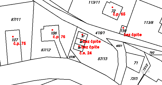 Jizbice 23, Náchod na parcele st. 98 v KÚ Jizbice u Náchoda, Katastrální mapa