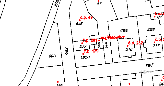 Běloves 281, Náchod na parcele st. 277 v KÚ Běloves, Katastrální mapa