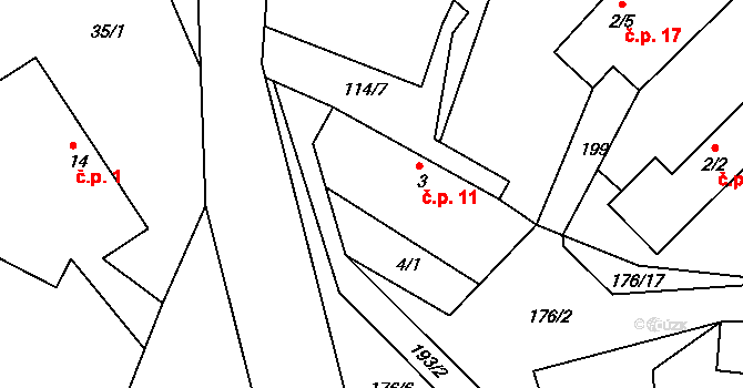 Sovoluská Lhota 11, Lipoltice na parcele st. 3 v KÚ Sovoluská Lhota, Katastrální mapa