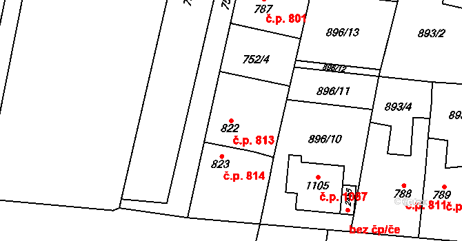 Přelouč 813 na parcele st. 822 v KÚ Přelouč, Katastrální mapa