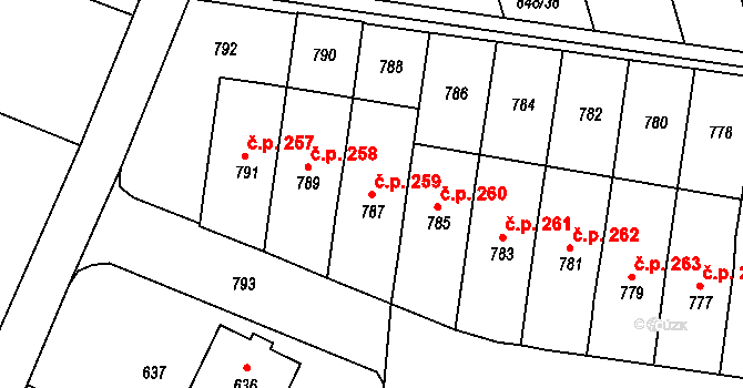 Jestřebí 259, Rájec-Jestřebí na parcele st. 787 v KÚ Jestřebí, Katastrální mapa