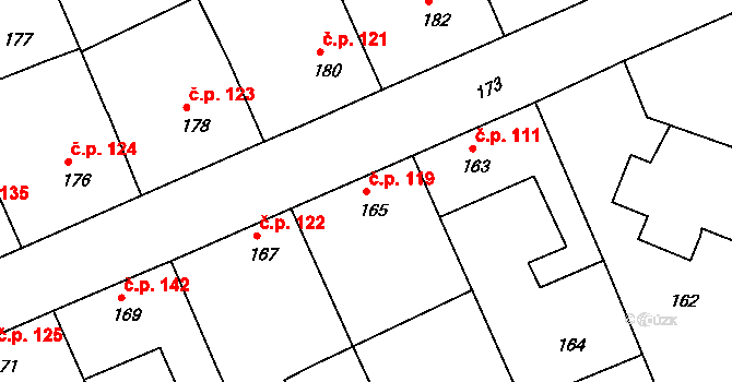 Sudice 119 na parcele st. 165 v KÚ Sudice u Boskovic, Katastrální mapa