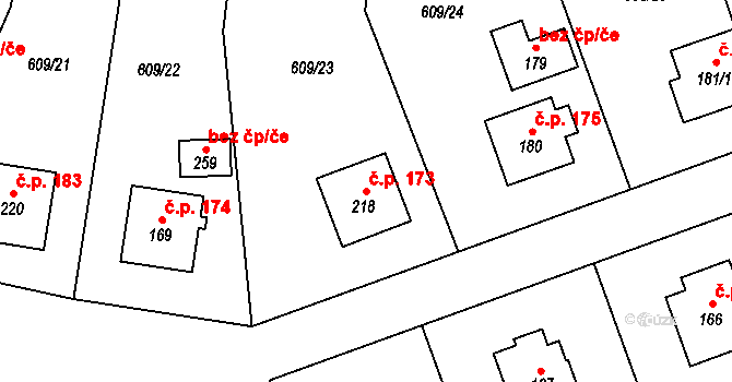 Chromeč 173 na parcele st. 218 v KÚ Chromeč, Katastrální mapa