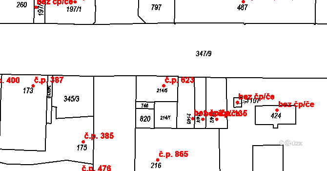 Kralupy nad Vltavou 623 na parcele st. 214/5 v KÚ Lobeč, Katastrální mapa