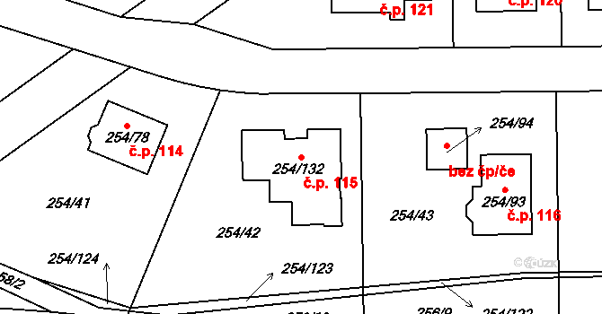 Honice 115, Stochov na parcele st. 254/132 v KÚ Honice, Katastrální mapa